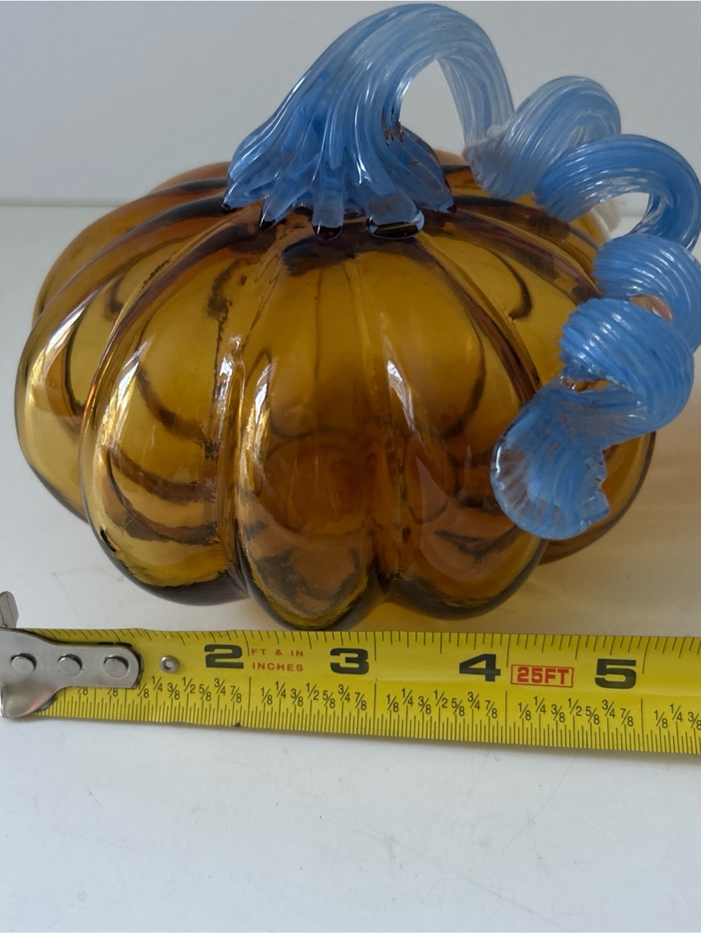 Martha Stewart Amber Glass Pumpkin with Blue Stem Decorative NEW - Picture 10 of 13